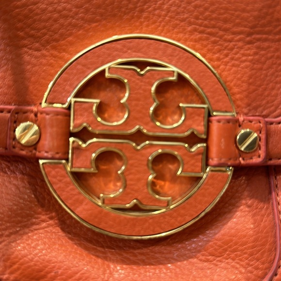 Tory Burch Amanda Orange Leather Logo Satchel Bag - Picture 5 of 11